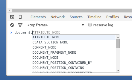 Document dropdown in Dev Tools