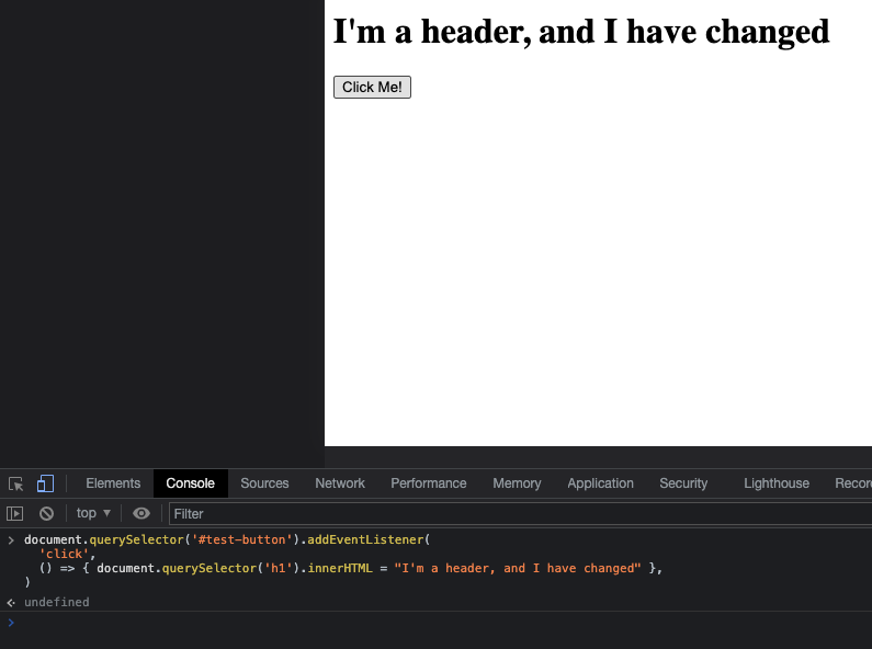 using 'addEventListener' to change the inner HTML of an <h1> element