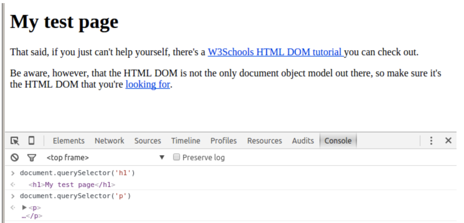 using querySelector('p')