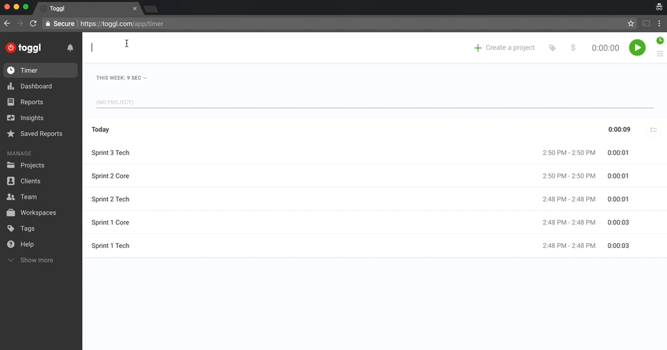 creating toggl entries